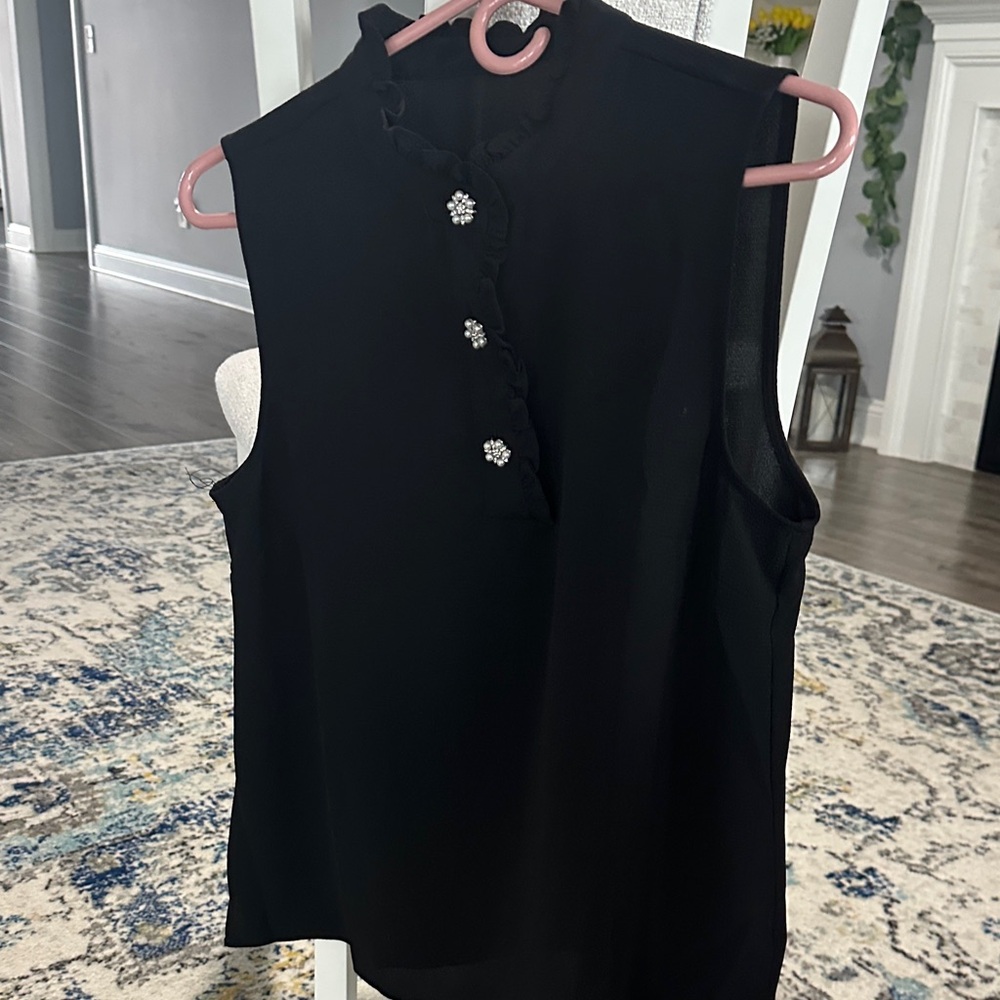 CeCe Black Sleeveless Blouse with Button Details